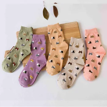 2021, Новый дизайн, Женские носки с мультяшными животными, милая кошка, короткие Повседневные толстые теплые хлопковые носки для девочек для дам, рождественские подарки