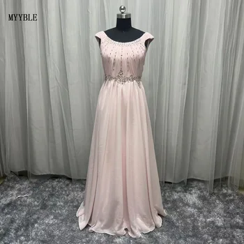 2022 Реальное фото Светло-Розовое Шифоновое платье для выпускного вечера Длиной до пола, Вечерние платья, расшитые бисером, Вечернее платье на заказ
