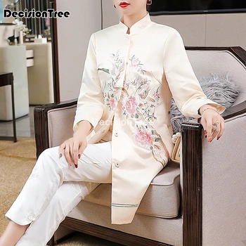 2022 плюс китайское традиционное платье с вышивкой журавля, улучшенная одежда эпохи тан, женский азиатский халат, длинное пальто чонсам ципао