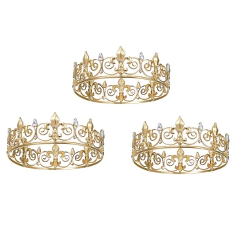 3X Королевская корона для мужчин-металлические короны и диадемы для принцев, круглые шляпы для вечеринки по случаю дня рождения, средневековые аксессуары (золото)