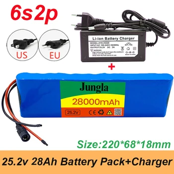 Batterie lithium 24V 6S2P 25.2V 28Ah 18650 de haute qualité  avec BMS, booster de vélo électrique + chargeur