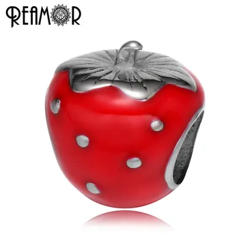 REAMOR Pan Style Эмаль из нержавеющей стали 316l Красные Клубничные Бусины Распорные бусины для изготовления ювелирных изделий Оптом Бусины для браслетов
