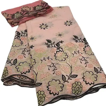 Африканская мягкая швейцарская Вуалевая Кружевная ткань с вышивкой для женского платья, 5 + 2 ярда