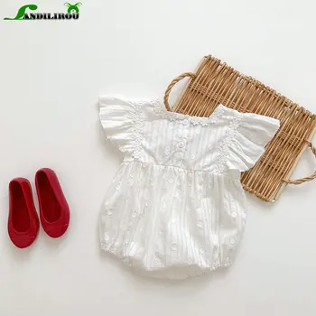 Белая Одежда Принцессы для новорожденных, Летняя Одежда с вышивкой и цветами, Хлопковая одежда для маленьких девочек, Комбинезоны, Боди