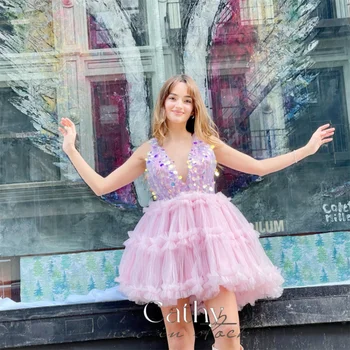Блестящее Мини-платье Кэти Лавандовой Расцветки (Cathy Lavender Shiny Mini), Которое является Милым Мини-Бальным Платьем для Выпускного Вечера 2023, С Блестками, Короткое Vestidos De Noche