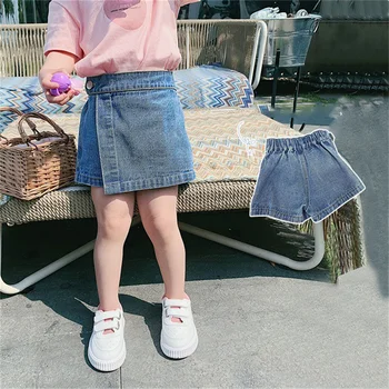 Детские джинсовые шорты 2023, летняя новинка, повседневная модная короткая юбка для девочек с эластичной резинкой на талии, детская одежда
