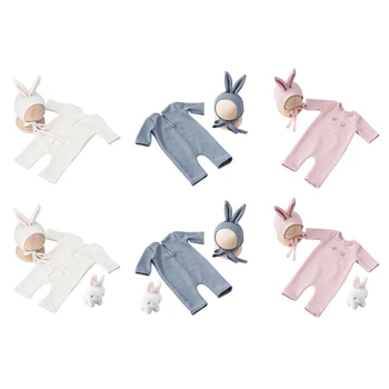 Детский костюм, Шляпа и комбинезоны с кроликом, Комплект одежды для фотосъемки новорожденных, подарок для душа