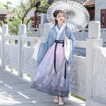 Женская традиционная китайская фиолетовая одежда Hanfu, Новая вышивка Hanfu, Принцесса династии Вэй Цзинь, народный танец