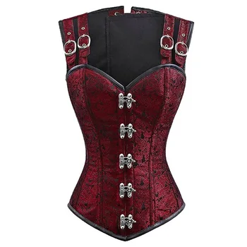 Женский корсет в стиле стимпанк с открытой грудью, красный топ со стальными костями, черная готическая одежда, панк-готический лиф, костюмы