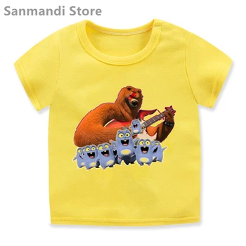 Крутая Желтая футболка с Мультяшным принтом Grizzly для девочек/мальчиков, Детская одежда в стиле Хип-хоп, Летняя футболка Lemmings, Унисекс, Детская одежда, Футболка
