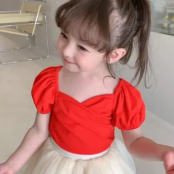 Милые футболки Принцессы для девочек 2023, Новые летние топы для маленьких девочек, красные, белые, черные футболки, танцевальная одежда в корейском стиле