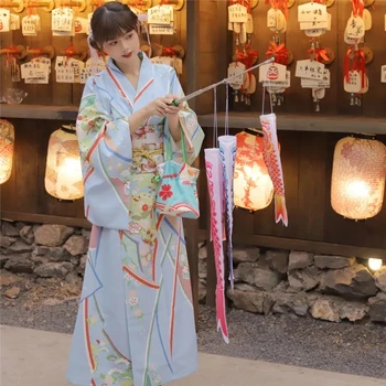 Новое улучшенное Традиционное Кимоно для женщин, одежда для танцев на День рождения, Элегантная многоцветная японская одежда для фотосъемки