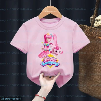 Новые популярные футболки для девочек, забавные футболки anytime Tini Ping carton! 티 니 핑 одежда для девочек с графическим принтом, модные детские футболки, розовые топы