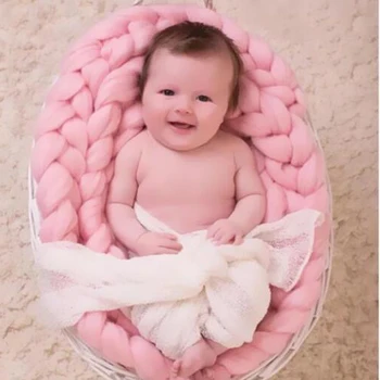 Новые поступления, вязаное крючком шерстяное детское одеяло, реквизит для фотосъемки новорожденных, плотное вязаное одеяло, наполнитель для корзины