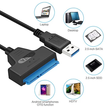 Новый Кабель USB SATA 3, адаптер Sata-USB 3,0, скорость передачи данных до 6 Гбит/с, Поддержка 2,5-дюймового внешнего SSD HDD Жесткого диска 22 Pin Sata III A25 2,0