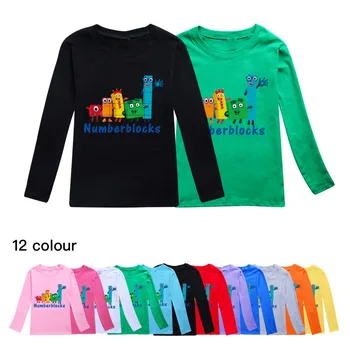 Обучающие набивные цифровые блоки, одежда для детей, футболка для отдыха, хлопковый пуловер для маленьких мальчиков, топы с длинными рукавами для девочек
