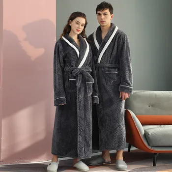 Пара толстых серых фланелевых халатов, Осенне-зимняя пижама из кораллового флиса с длинными рукавами, домашняя одежда