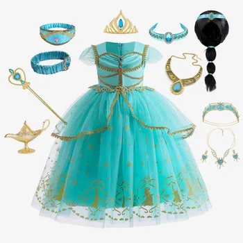 Платье принцессы Жасмин для девочек, день рождения, Хэллоуин, Карнавал, костюм Аладдина для Косплея, детское платье для выпускного вечера, одежда