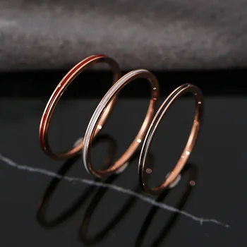 Простые обручальные кольца с эмалью Для женщин и девочек, Титановая сталь, Розовое золото, Корейские модные кольца, ювелирные изделия для Помолвки, подарки 1 мм