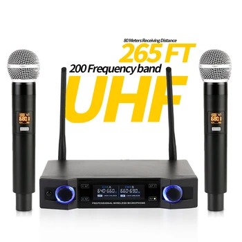 Профессиональная двойная беспроводная микрофонная система UHF, 2 канала, ручной микрофон для домашнего караоке, акустическая система, вечеринка для пения