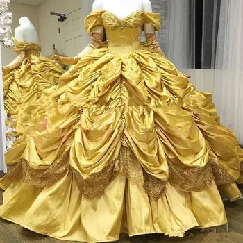 Пышные платья из желтого золота от Кутюр с открытыми плечами, готическая Принцесса на шнуровке, Большие размеры, платье для выпускного вечера, юбка с оборками