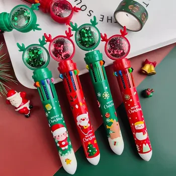 Рождественские Шариковые ручки 10 Цветов 0,5 мм, гелевые ручки с красочными чернилами, Kawaii Press Pen, подарки для детей, Корейские Канцелярские принадлежности