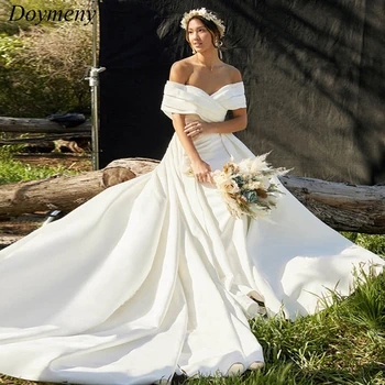 Свадебное платье Doymeny для новобрачных, сексуальное платье-футляр со шлейфом в виде сердечка, с открытыми плечами, атласное платье с драпировкой и открытой спиной, простое свадебное платье De Mariée