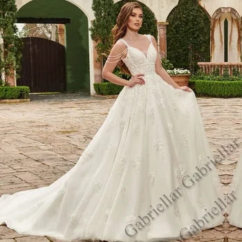 Свадебное платье Gabriellar Aline, расшитое бисером и жемчужными аппликациями с V-образным вырезом, Элегантное Женское платье Vestido De Novia 2022 на заказ