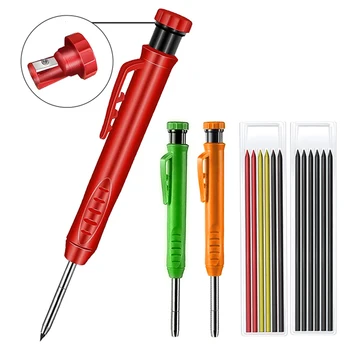 Твердый плотницкий карандаш с сменными грифелями и встроенной точилкой для механического карандаша с глубокими отверстиями, маркер для разметки деревообрабатывающих инструментов