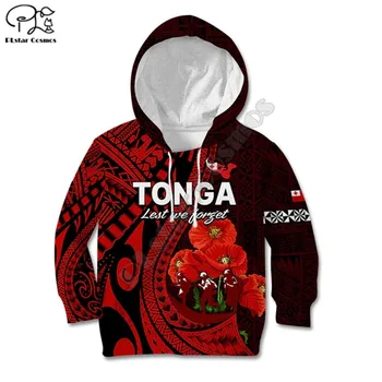 Толстовка с капюшоном Tonga ANZAC Day Kid, чтобы мы не забыли, красная версия толстовки с 3D принтом, детский пуловер для мальчиков и девочек