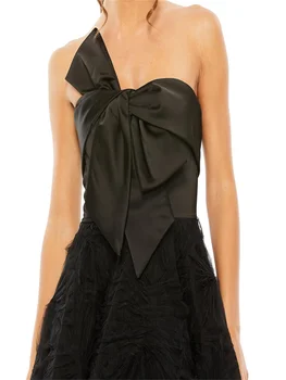 Элегантное Платье Трапециевидной формы с полностью подкладкой сзади, скрытой молнией, без бретелек, с открытой спиной, Черное женское вечернее платье для торжественной вечеринки